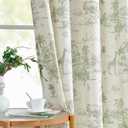 JINCHAN Linen Toile Curtains 84 Inches Long for Living Room Toile de Jouy Floral Printed Farmhouse French Country Curtains Grommet Top Light Filtering Window Drapes for Bedroom 2 Panels Green on Beige