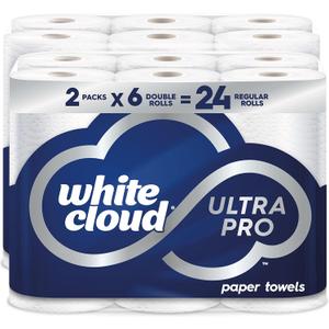 White Cloud Ultra PRO Ultra Absorbent Paper Towel, Choose-a-Size Sheets, 2 Packs of 6 DOUBLE Rolls = 24 Regular Rolls