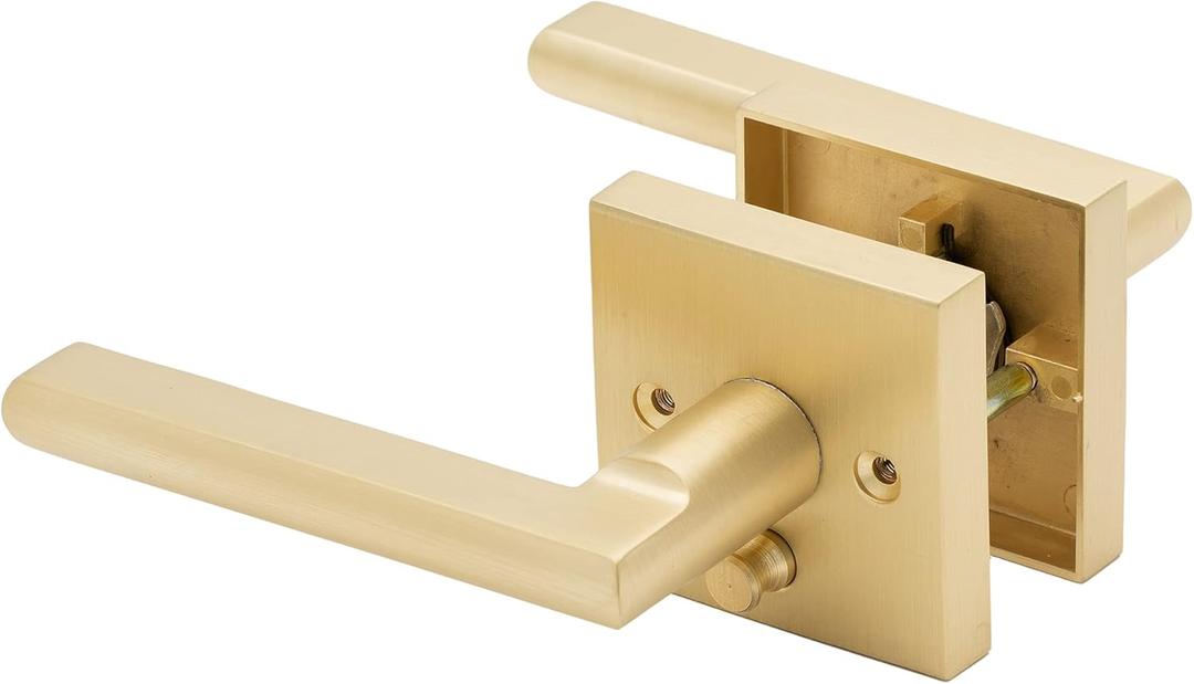Linkaa Pivacy Door Lever Gold Stain Brass Door Handles Lever with Lock, Keyless Lock InteriorPrivacy FunctionGold3 Pack