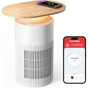 SwitchBot 4 in 1 Air Purifiers Table with Matter, Up to 3620 ft, H13 HEPA Pet Filter, Wireless Charging, Washable Pre-filter, 10 RGB Colors, Work with Apple Home, Alexa, GoogleHome, HomeAssistant (White)