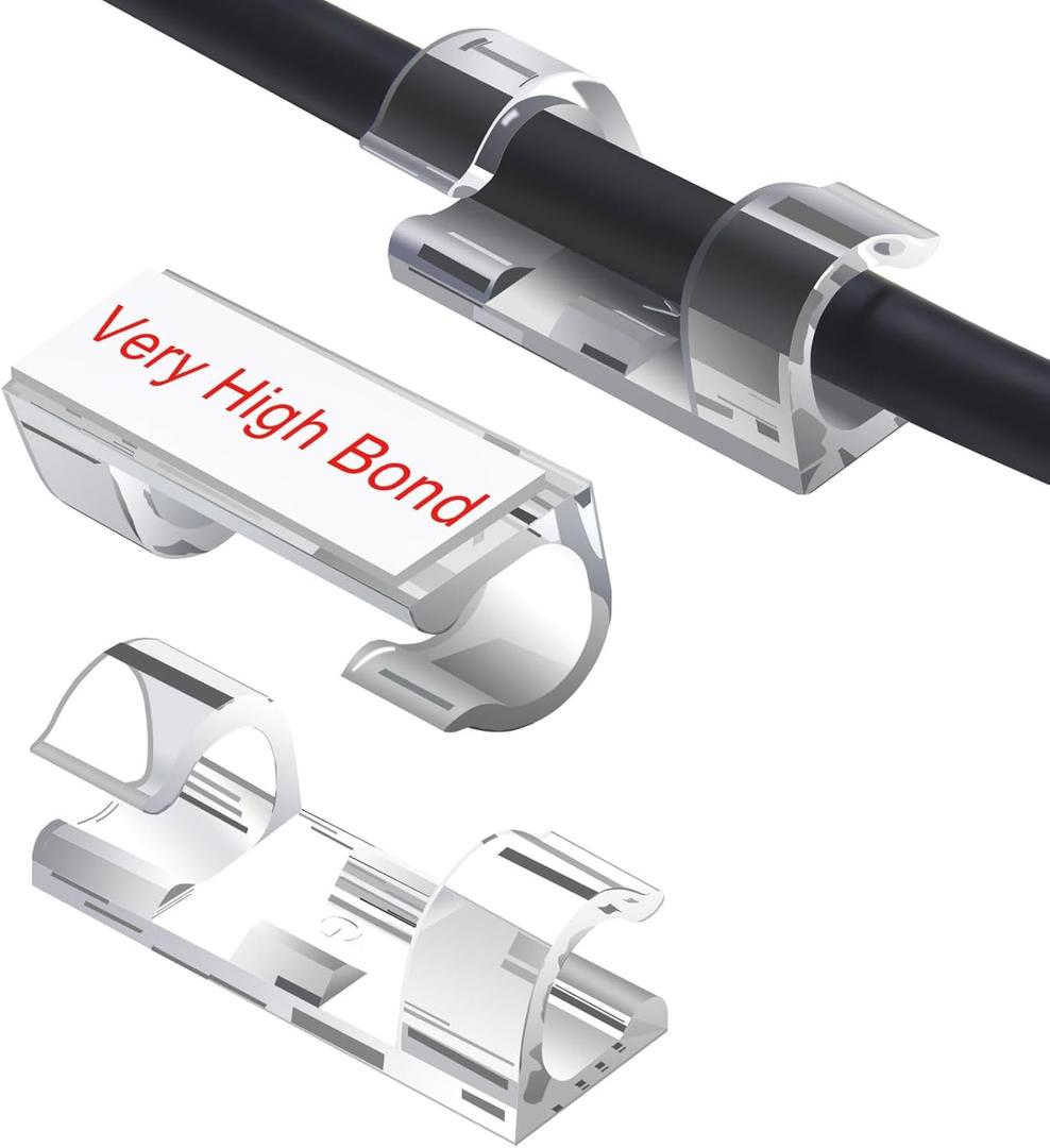 40PCS Strong Adhesive Cable Clips Clear, Premium Wire Holders for Wall, Strong Cord Organizer Under Desk, Car, PC, Christmas Light Indoor/Outdoor