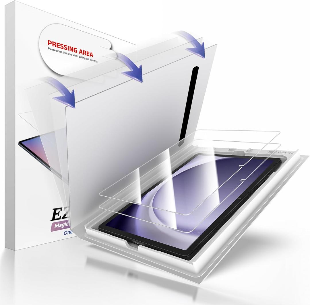 EZ-GLAZ-2 Pack Screen Protector for Samsung Galaxy Tab A9+/ A9 Plus (11 inch), 9H+ Hardness Tempered Glass with Easy Application Tray, Scracth-Resistant, Support Apple Pencil, Case Compatible, HD Clear