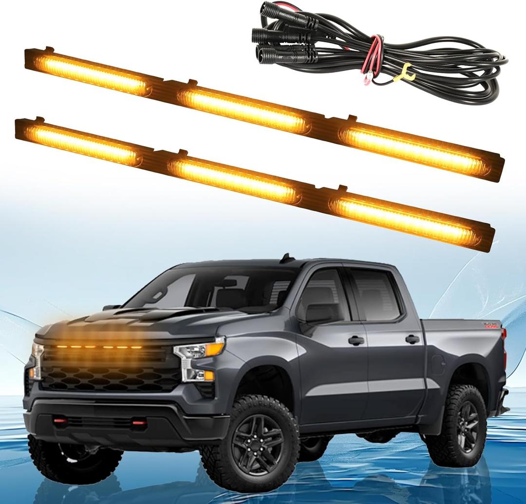 LED Front Grille Lights Fits for 2022-2025 Silverado 1500 WT Custom Trail Boss Custom Grill Lights Front Bumper Light for Silverado 1500 Accessories 84692656 (Amber)