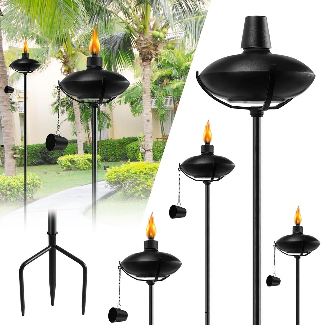 6 Pack Home Garden Torch, Outdoor Metal Torch Garden Dcor,55-Inch Upgraded Citronella Torches with 3-Prong Grounded Stake, Metal Light Torches for Party Patio Pathway (More Stable)