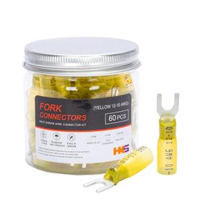 HKS 60PCS Fork Connector #8 Yellow 12-10 Gauge - Heat Shrink Spade Fork Wire Connectors Kit - Tinned Red Copper - Automotive Marine Crimp Connectors - Waterproof and Insulated Terminals