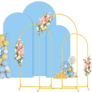 Wedding Arch Backdrop Stand and Cover Set 6FT, 5FT, 4FT Gold Metal Arches for Backdrop Baby Blue Spandex Arch Cover Balloon Arch Stand Frame for Baby Shower Birthday Party Graduation Ceremony