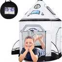 2025 New Rocket Ship Space Kids Play Tent, Pop up Play Tent for Kids, Indoor & Outdoor Spaceship Playhouse Set for 1 2 3 Year Old Birthday Gift