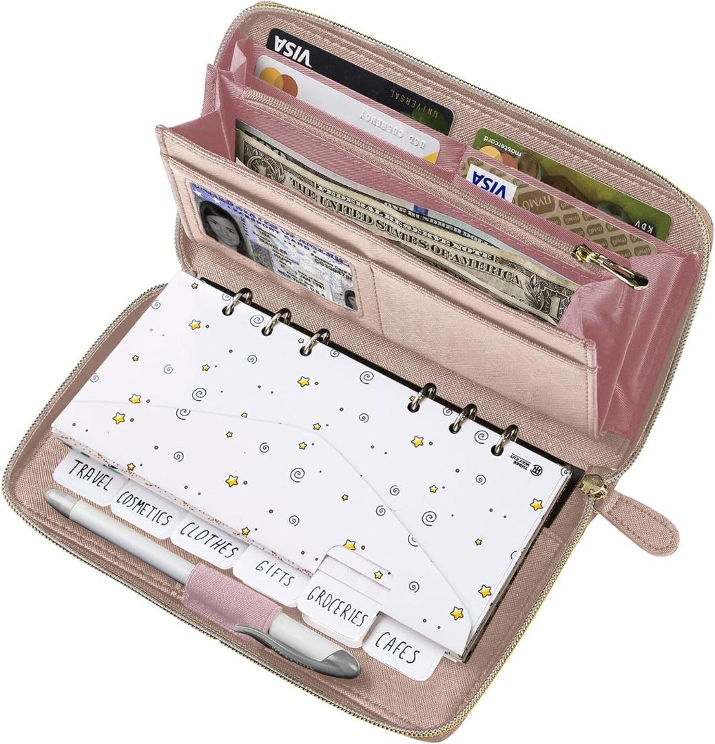 Cash Envelope Wallet Rose Gold All in One Budget System RFID Blocking with 12x Tabbed Cash Envelopes, 12x Monthly Budget Cards 1x Yearly Budget Planner Sheet Complete Money Organizer Set for Cash