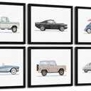 Blue Car Wall Art Decor Boys Room Wall Art Vintage Cars Canvas Poster Pictures Toddler Kids Room Prints Watercolor Vehicle Artwork Painting for Boys Bedroom Nursery 8x10 Inch Black Framed Set of 6