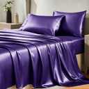 CozyLux Satin Sheets King Size Sheet Set - 4 Piece Silky King Sheets, Luxury Purple King Bed Set with Smooth and Soft Microfiber, Includes 1 Fitted Sheet, 1 Flat Sheet and 2 Pillowcases
