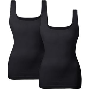 EUYZOU Women Tummy Control Shapewear Tank Tops Seamless Square Neck Compression Tops Slimming Body Shaper Camisole (Medium, Black 2pk)