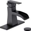Black Waterfall Bathroom Faucet, One-Handle Bathroom Faucets for Sink 1 or 3 Hole, Matte Black Vanity Faucet, Single Hole Restroom Sink Faucet with Pop Up Drain