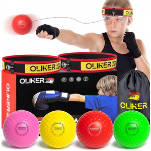 Boxing Reflex Ball for Kids, 4 Levels Boxing Ball with 2 Headbands, 1 Pair Gloves and 1 Goggles, Perfect for Reaction, Punching Speed and Hand Eye Coordination Training