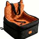 Dog Car Seat for Small/Medium Dogs Up to 35lbs,Elevated Cushion Fits in Front/Back Seat,Travel Safety Per Car Bed with Washable Removable Cover, Storage 2 Pockets Black-Orange