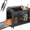 Soft Cat Carrier, Large Foldable Pet Carrier with Four-Sided Breathable Mesh, Safety Leash Included, 20 x 13 x 13 Inches, Travel Bag for Cats & Small Dogs, Black