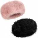 2 Pieces Women Faux Fur Headband with Elastic Winter Ear warmer Earmuff Ski Hat (Black, Pink)