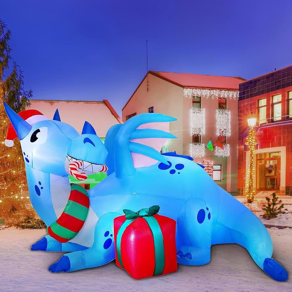 Joiedomi 6 FT Long Christmas Inflatable Dragon Outdoor Decoration, Christmas Blow Up Yard Decorations with Build-in LEDs, Xmas Inflatables Blow Up Dragon for Outside Lawn Garden Party Decor