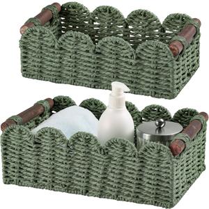 Storage Basket Wicker Baskets for Organizing Toilet Paper Storage Basket for Toilet Tank Top,Green