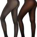 HONGTEYA 2 Pairs Fleece Lined Tights Women - Warm Sheer Pantyhose Fake Translucent Tights Winter Thermal Leggings (X-Small, Translucent Brown+Translucent Black)