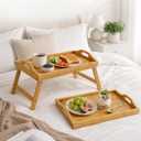 Bed Tray Table Bamboo 2 Pack – Foldable Legs Breakfast Tray with Handles, Laptop Desk, Sofa Tray, Snack Serving Tray for Bed, Couch, Eating & Working