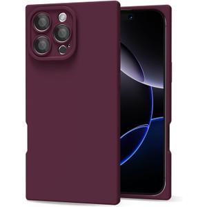 oakxco for iPhone 16 Pro Max Case Silicone Rectangle Edge Quare Corner, Y2k Soft Rubber Gel Cute Phone Case for Women, Girly Aesthetic Trendy Unique Design with Camera Cover, Burgundy Wine (16 Pro Max, Burgundy)