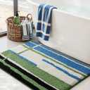 DEXI Striped Bath Mats for Bathroom 43x24, Washable Absorbent Bathroom Rugs with Non Slip Backing, Extra Soft Plush Microfiber Shower Rugs for Tub, Floor, Sink, Blue and Green
