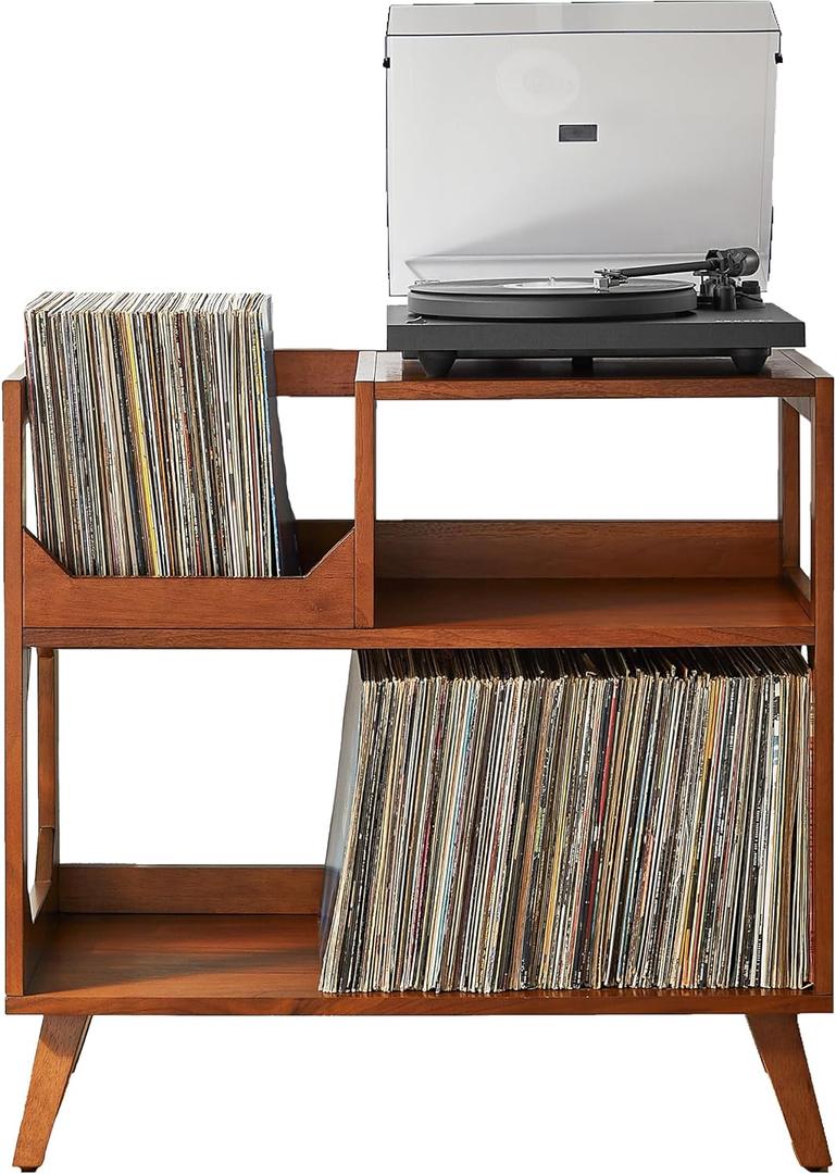 Crosley Furniture Asheville Mid-Century Modern Media Console Record Player Stand, Storage for Vinyl Records, Medium, Walnut