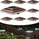 Solar Post Cap Lights,Outdoor Deck Fence Post Lights,Powerful Lithium Battery 20Lumens Two Light Modes Warm White/Bright White Suitable for 4x4 5x5 Wooden Posts,4x4 Viny Posts (Brushed Copper, 8pk)