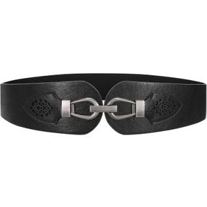 Womens Western Wide Waist Belt for Dress Vintage Stretchy Elastic Belt with Chunky Gold Buckle (Black), Size: Fits Waist 29"-33"