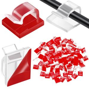 Blulu 100 Pcs Adhesive Cable Clips Bulk Wire Holder for Cord Organizer Clips Cable Management Outdoor Light Hooks for Christmas Wall String Lights Fairy Lights (Large, Clear)