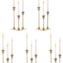 5 Sets(15 Pcs) Brass Gold Metal Taper Candle Holders Candlestick Holders, Vintage Modern Decorative Centerpiece Candlestick Holders for Table Mantel Wedding Housewarming Gift