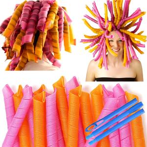 50 Pcs Heatless Spiral Hair Curlers 22inch Magic No Heat Hair Curls For Long Hair 6Pcs Styling Hooks DIY Hair Rollers Setpink-orange