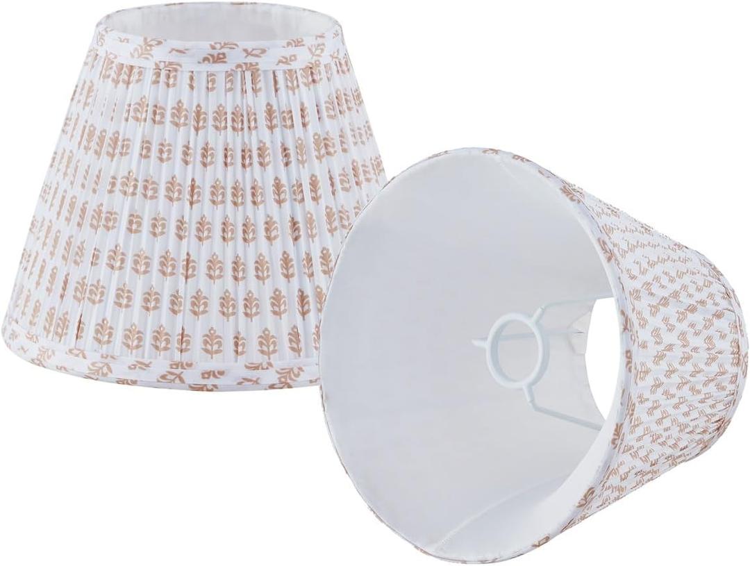Uno Lamp Shades Set of 2,Drum Pleated Lamp Shade 5" Top x 9" Bottom x 7" Slant Height, Small Replacement Lampshade(Slip Uno Fitter) Fabric Lampshades Table lamp Shades Bottle Shade, 2 Pack(Brown floral)