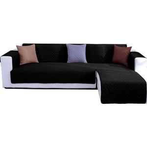 Double Side L Shape Couch Cover Sectional Sofa Covers Set Chaise Couch Cover Slip Covers for Sofas Couches Sectional Furniture Protector Cover (Medium,Black) (Medium - 79*106inch)
