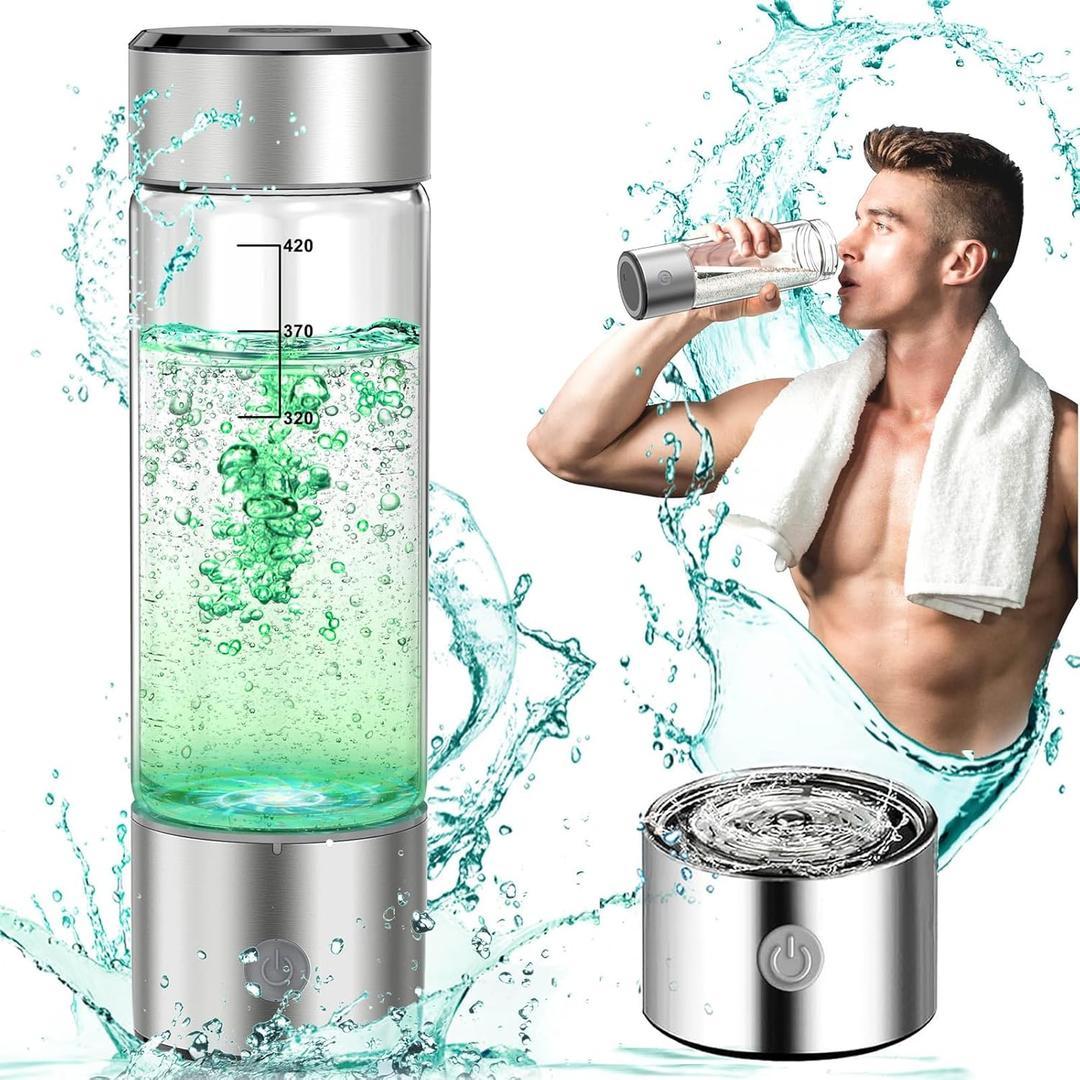 Upgrade 3Min 2000PPB Hydrogen Water Bottle Generator -SPE PEM Tech, 14OZ Portable Hydro Water Bottle Machine, Birthday Xmas Gift for Husband,Wife,Family,Friends,Travel (Silver)