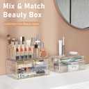 Delamu 3pc 6-Drawer Makeup Organizer Countertop Cosmetic Organizer for Vanity | Bathroom | Skincare | Perfume | Lipstick Storage, Casual Pairing No Assembly, Crystal Clear with Luxe Gold Trim