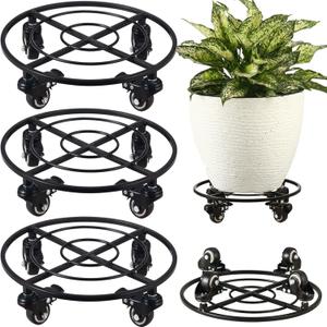 3 Packs Metal Plant Caddy with Wheels 12" Rolling Plant Stands Heavy-Duty Wrought Iron Plant Dolly Plant Rollers Planter Mover with Casters