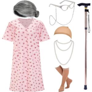 EBYTOP Halloween Women's Old Lady Costume Dress up Outfit Accessories for Adults, Size: Small-Medium