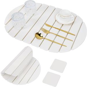 Stone Drying Mat for Kitchen Counter: 24"x16" Large Foldable Diatomaceous Earth Dish Drying Mat, Super Absorbent &, Heat-Resistant, Quick Dry for Dishes Bottles Cups with 2 Stone Coasters (oval)