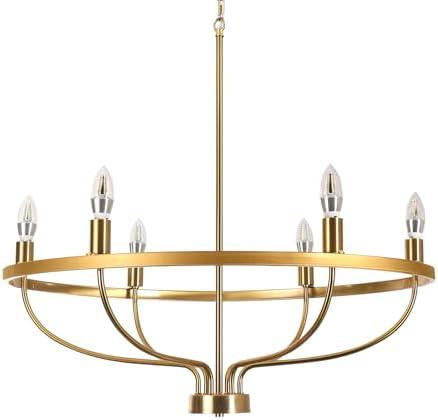 AUA Gold Chandelier for Dining Room, E12 Farmhouse Candle Light Fixture, Industrial Chandeliers for Living Room, Bedroom, Kitchen Island, Hallway, Foyer, Entryway