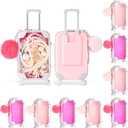 20 Pcs Mini Empty Suitcase Storage Box and Plush Ball Keychain Clear Candy Luggage Storage Containers Suitcase Packaging Case (Pink,Rose Red)