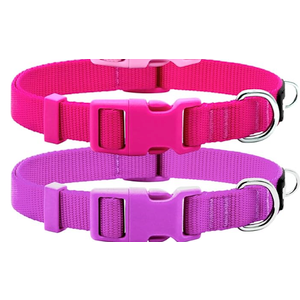 azuza 2 Pack Dog Collars Comfortable and Adjustable Nylon Dog Collars for for Small Dogs, S (11-16inch) Hot Pink and Purple