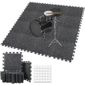 TroyStudio Thick Sound Absorbing Interlocking Floor Mats, 16 Pcs 11x 11 x 0.4 inches High Density Piano Carpet Drum Rug, Non-Slip Anti Vibration Soundproof Pads Acoustic Blankets for Music Studio, Medium