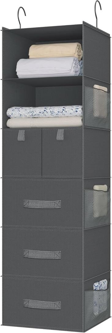 6-Shelves Hanging Closet Organizer with 5 Different Drawers, Foldable Organizers and Storage for Wardrobe, Closet & RV, Clothes and Accessories Storage, Non-woven fabric, Dark Gray