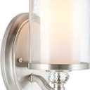Kira Home Victoria 10" Transitional Wall Sconce, Frosted Glass Inner Shade + Clear Seeded Glass Outer Shade, Brushed Nickel Finish