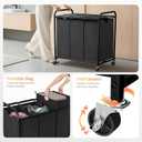 180L (47.55 Gal) Laundry Sorter 3 Section, Rolling Laundry Basket with Lockable Wheels and Lid, Laundry Hamper with 3 Separated Removable Bags Dirty Clothes Hamper for Laundry Room Organizer, Black