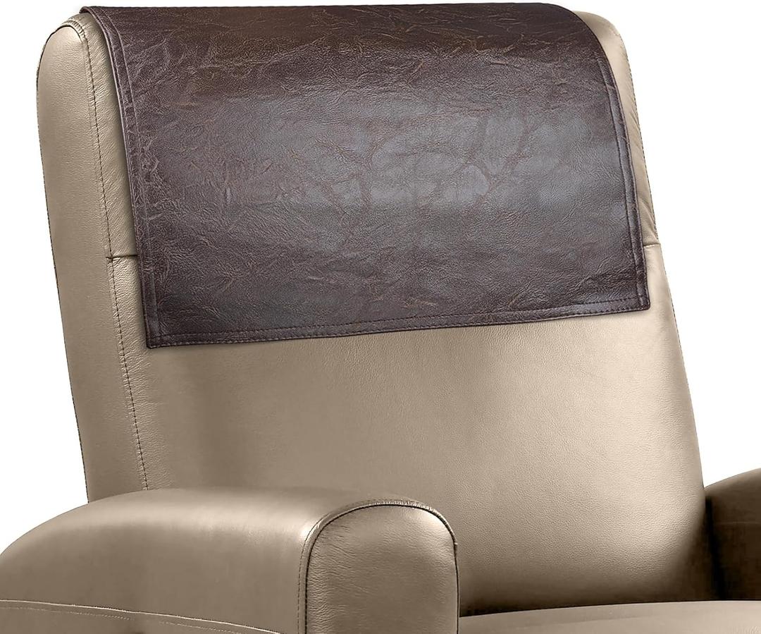 Recliner Headrest Protector Faux Leather Headrest Cover for Recliner Chair Couch Headrest Cover for Furniture Sofa Protector Chair Arm Covers for Home Office 17 x 27In(Chocolate Brown) (Hook & Loop Strips)