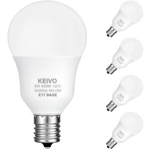 KEIVO E17 Intermediate Base LED Light Bulbs, 6W(60 Watt Equivalent), Cool White 4000K, 600lm, G14 LED Bulb for Ceiling Fan, Non-Dimmable, Pack of 4
