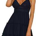 ECOWISH Summer Dresses for Women 2025 V-Neck Spaghetti Strap Bowknot Backless Sleeveless Lace Mini Swing Skater Dress Size M