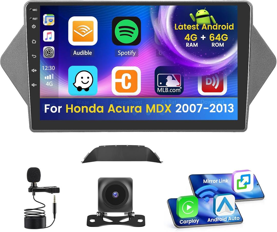 4G 64G for Honda Acura MDX 2007-2013 Radio Screen CarPlay Android 15 IPS 9" Touchscreen Car Stereo Android Auto Backup Camera Bluetooth 5.0 GPS FM RDS EQ 13UI